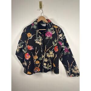 Keren Hart VINTAGE Quilted Floral Cotton Jacket - Black & Multicolor, L